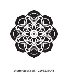 Mandala en blanco y negro con un diseño floral.