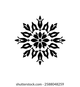 Black and White Mandala Flower Design: Geometric Pattern, Abstract Floral Ornament, Decorative Art, Vintage Style, Vector Illustration
