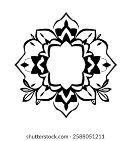 Black and White Mandala Flower Pattern: Symmetrical Floral Design, Geometric Ornament, Cultural Symbol, Spiritual Art, Decorative Vector Illustration