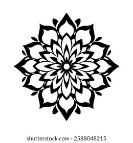 Black and White Mandala: Geometric Flower Pattern, Abstract Sacred Symbol, Elegant and Intricate Design