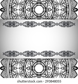 Black and white Mandala horizontal background, tribal ethnic ornament, vector islamic arabic indian pattern.