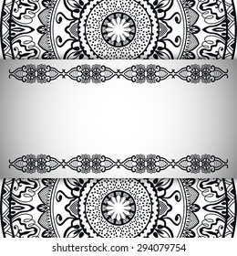 Black and white Mandala horizontal background, tribal ethnic ornament, vector islamic arabic indian pattern.