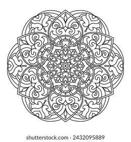 Black and white Mandala illustration Hand drawn outline Mandala.Mandalas for coloring book