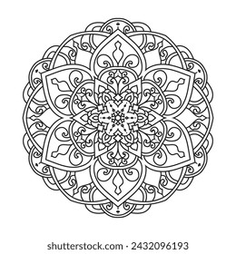 Black and white Mandala illustration Hand drawn outline Mandala