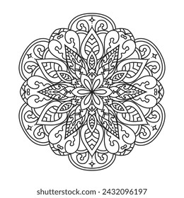 Black and white Mandala illustration Hand drawn outline Mandala