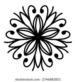 Black and white mandala inspired by traditional Indian mehndi and rangoli art. Intricate symmetrical ornament perfect for yoga, meditation, Diwali decor, spiritual prints and textile design.