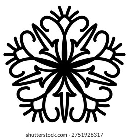 Black and white mandala inspired by traditional Indian mehndi and rangoli art. Intricate symmetrical ornament perfect for yoga, meditation, Diwali decor, spiritual prints and textile design. Sticker, tattoo