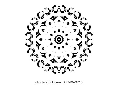 Black and white mandala with inspired design and central circle for balance and harmony	
