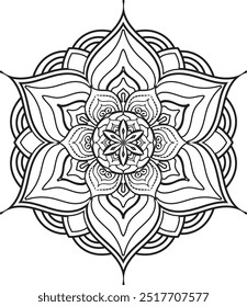 schwarz-weißes Mandala, aufwändiges Blumendesign, Mandala T-Shirt Design, symmetrisches Blumenmuster, traditionelle Mandala Art