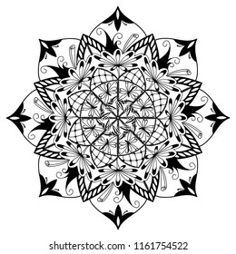 Black and white mandala isolated on white background. Vector hand drawn circular decorative element. Mandala for coloring book for adults. Anti-stress.