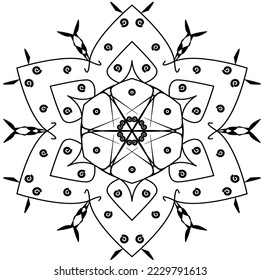 Black and white mandala isolated on white. Circular flower mandala pattern. Decorative ornament in ethnic oriental style. Outline doodle hand draw vector illustration. Mandala for coloring book page.
