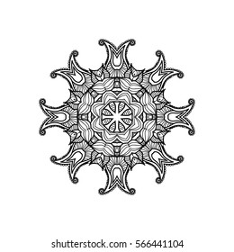 Black and white mandala isolated on white background. Coloring book page. Anti-stress therapy pattern. Vintage decorative elements.