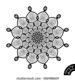 Black and white mandala isolated on white background. Coloring book page for older children and adult colorists. Anti-stress therapy pattern. Vintage decorative elements. Oriental pattern