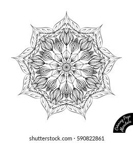 Black and white mandala isolated on white background. Coloring book page for older children and adult colorists. Anti-stress therapy pattern. Vintage decorative elements. Oriental pattern