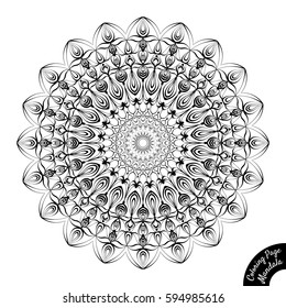 Black and white mandala isolated on white background. Coloring book page for older children and adult colorists. Anti-stress therapy pattern. Vintage decorative elements. Oriental pattern