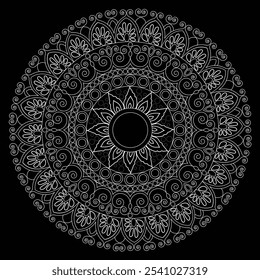 black and white mandala with line art