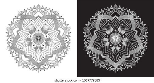Black and White mandala line ornament