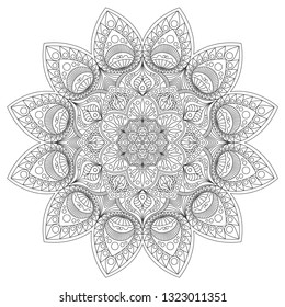 Black and white mandala on a white background, round Indian pattern, tattoo