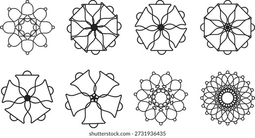 Mandala preto e branco sobre fundo branco padrões geométricos simétricos