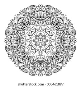 Black and white mandala on a white background. Vector illustration