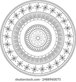 Mandala en blanco y negro sobre fondo transparente. Patrón de diseño redondo sobre fondo transparente. Mandala en estilo egipcio. Mandala con una flor en el centro