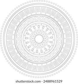 Black and white mandala on a transparent background in Egyptian style. Round design pattern in Egyptian style. Vector image on a transparent background