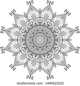 Black and white mandala. Oriental pattern. Geometric symbol. Coloring.