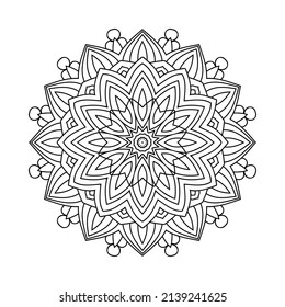 Black and white mandala ornament for coloring pages. Traditional Indian style coloring page mandala. Flower mandala line art vector. Indian decoration mandala pattern for coloring pages.
