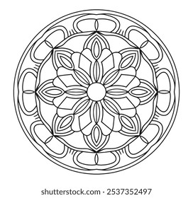 Página de cor de contorno de Mandala preto e branco para cor - Mandalas simples e fácil desenhado à mão círculo vetor para Kdp.