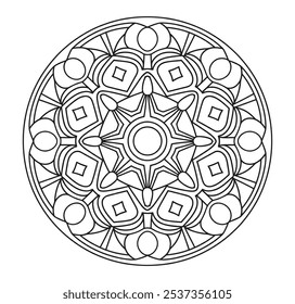 Página de cor de contorno de Mandala preto e branco para cor - Mandalas simples e fácil desenhado à mão círculo vetor para Kdp.