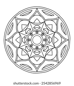 Página de cor de contorno de Mandala preto e branco para cor para KDP - vetor de Mandala simples e fácil.