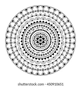 Black and white mandala print template. Adult coloring book page. Abstract pattern.