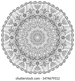 Black and white mandala. Psychedelic ornament. Oriental pattern. Vector. Contour for tattoo. Template for henna drawing.