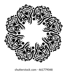 Black and white mandala. Round frame in a tribal style. Vector design element for decoration, cover, card, tattoo or textile.