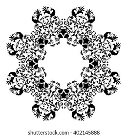 Black and white Mandala. Round Ornament Pattern. Vintage decorative elements. Hand drawn Background with Native Traditional Motifs.Good for paper, card, cover, fabric, textile and fashion print.