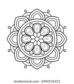 Black and white mandala - simple and easy mandala design, relaxing mandala art for adult coloring book - hand drawn mandalas for kdp