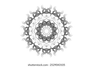 Black and white mandala sketch highlighting a circular motif with intricate lines and unique details