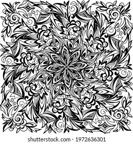 black and white mandala square ornament