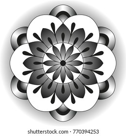 Black and white Mandala style decorative element. Vector illustration. Perfect for coloring pages and tattoo.