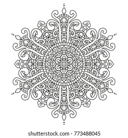 Black and white Mandala style decorative element. Vector illustration. Perfect for coloring pages and tattoo.