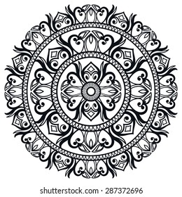 Black and white Mandala, tribal ethnic ornament, vector islamic arabic indian pattern.