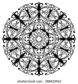 Black and white Mandala, tribal ethnic ornament, vector islamic arabic indian pattern.