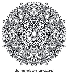 Black and white Mandala, tribal ethnic ornament, vector islamic arabic indian pattern.