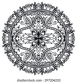 Black and white Mandala, tribal ethnic ornament, vector islamic arabic indian pattern.