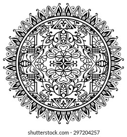 Black and white Mandala, tribal ethnic ornament, vector islamic arabic indian pattern.