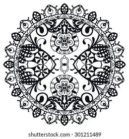 Black and white Mandala, tribal ethnic ornament, vector islamic arabic indian pattern.