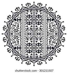 Black and white Mandala, tribal ethnic ornament, vector islamic arabic indian pattern.