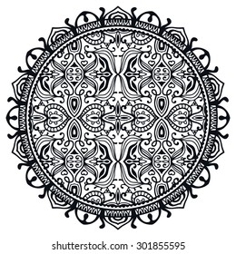 Black and white Mandala, tribal ethnic ornament, vector islamic arabic indian pattern.