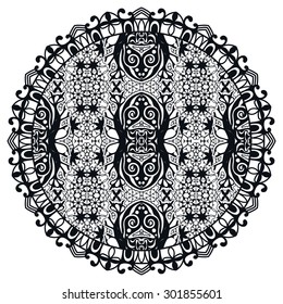 Black and white Mandala, tribal ethnic ornament, vector islamic arabic indian pattern.