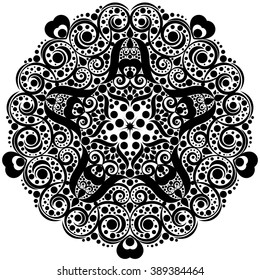 Black and white Mandala, tribal ethnic ornament, vector islamic arabic indian pattern.